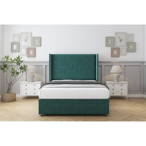 (4' Small Double, Emerald) Sloomy Devonshire Plush Divan Bed Base No Drawers With 54" Wingback Headboard 1