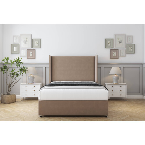 (3' Single, Mink) Sloomy Devonshire Plush Divan Bed Base No Drawers With 54" Wingback Headboard 1