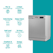 Abode Freestanding Dishwasher Class E with 12 Place Settings 6 Wash Program