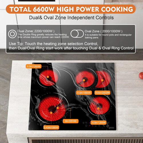 Ceramic Hob,Hobsir 4 Zone Built-in Electric Hob 60cm, 1