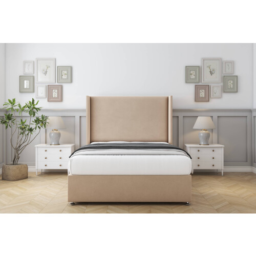 (2'6 Small Single, Pebble) Sloomy Devonshire Plush Divan Bed Base No Drawers With 54" Wingback Headboard 1