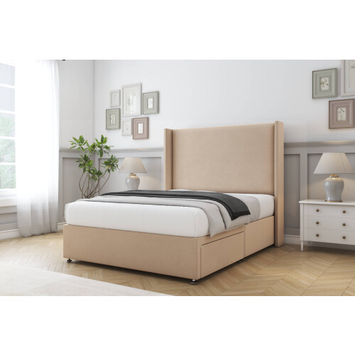 (2'6 Small Single, Pebble) Sloomy Devonshire Plush Divan Bed Base No Drawers With 54" Wingback Headboard 2