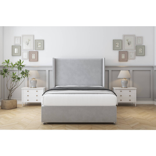 (2'6 Small Single, Sliver) Sloomy Devonshire Plush Divan Bed Base No Drawers With 54" Wingback Headboard 1