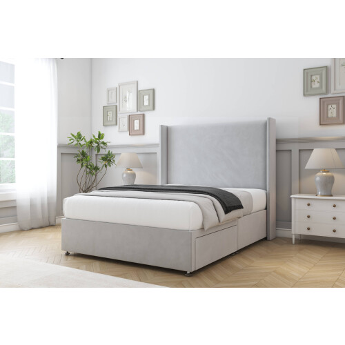 (2'6 Small Single, Sliver) Sloomy Devonshire Plush Divan Bed Base No Drawers With 54" Wingback Headboard 2