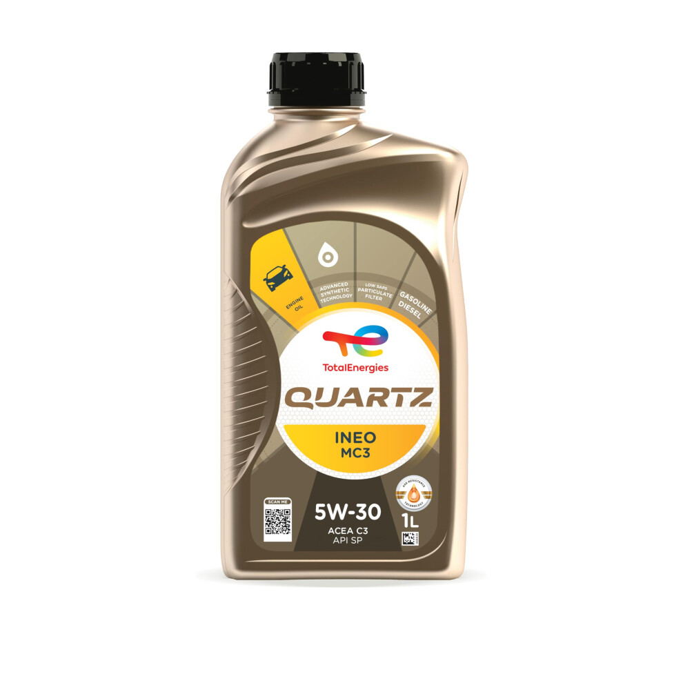 Totalenergies Quartz Ineo Mc3 5W30 Engine Oil - Acea C3, Api Sp - Low Saps - Age-Resistance Technology - Advanced Synthetic Motor Oil Lubricant - 1L 38412905