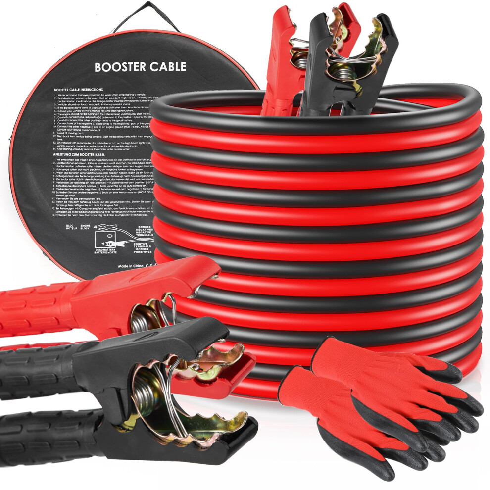 Tlgreen 6M Extra Long Jump Leads For Car Heavy Duty Jump Start Cables,1500A Battery Booster Cables With Gloves, Storage Bag, For Petrol And Diesel Ca 76222436