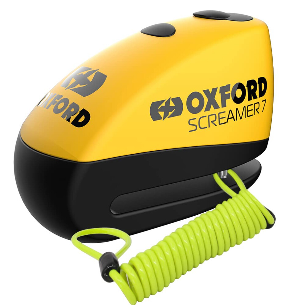 Oxford Security Screamer 7 Alarm Disc Lock Lk290 With 1.5M Reminder Cable For Motorcycle Motorbike Security Yellow/Black 36720316