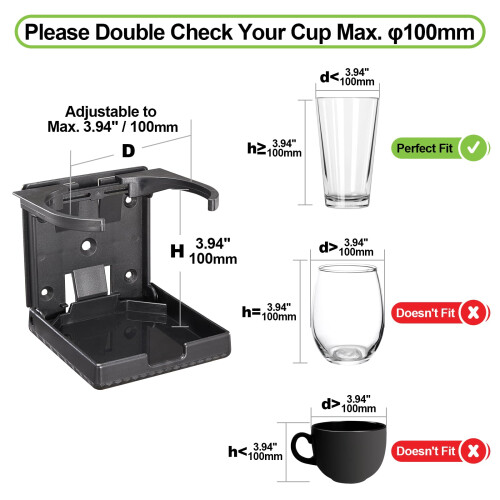 Spurtar 2pcs Boat Cup Holder 2.36''-3.94'' (60-100mm) Plastic Foldable 1