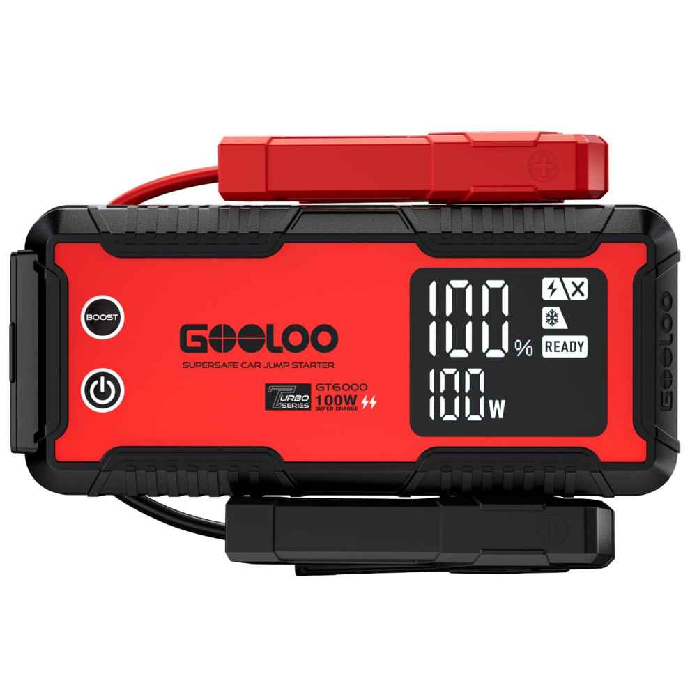 Gooloo Gt6000 Jump Starter 6000A 100W 2-Way Fast Charging, 12V Portable Car Battery Booster Pack, Ip65 Power Supply Charger Box With Jumper Cables Fo 64887630