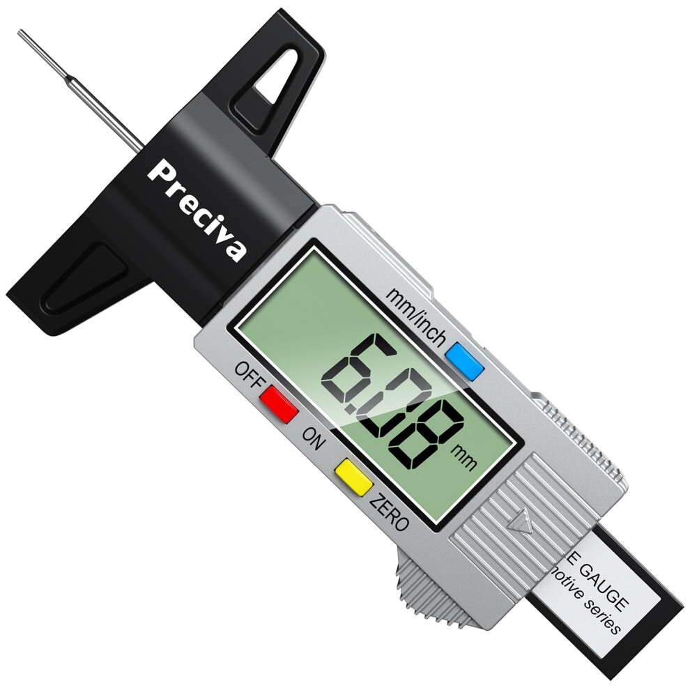 Tyre Tread Depth Gauge, Preciva 0-25.4Mm/Inch Digital Tire Checker Uk, Tyres Depths Measuring Tool With Large Lcd Screen For Cars, Trucks, Van Silver 62514446