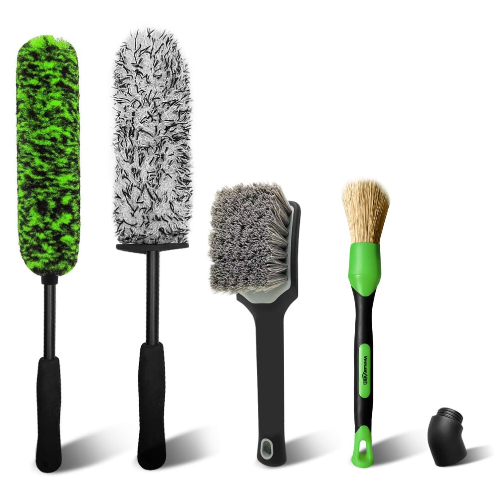 Yeewayveh 4Pcs Car Wheel Cleaning Kit, 360 Bendable Alloy Wheel Brush With Premium Boar Hair Detailing Brush | Microfiber Scratch-Free Wheel And Tir 11448419