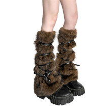 Versatile Kids Leg Warmers with Sweet Crossover Tie Can-brown