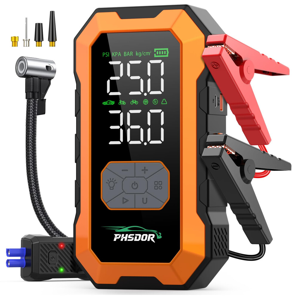 8000A Jump Starter Power Pack With Air Compressor, 25000Mah 150Psi Car Battery Booster Jump Starter (All Gas/10L Diesel), Car Starter Power Pack, Jum 93347198