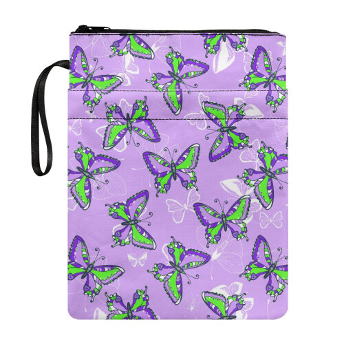 Butterfly Pattern Zip Book Cover – 300D Polyester – 1 pc