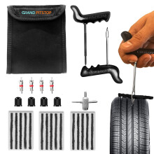 GRAND PITSTOP 27 Pcs Universal Tire Repair Kit, Heavy Duty Car Emergency Tool Kit for Flat Tire Puncture Repair, Compact Kit for Autos, Cars