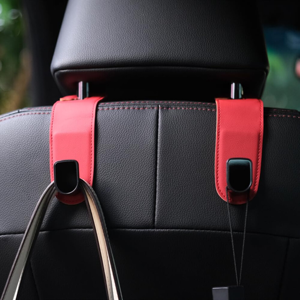 Qirc Auto Hooks, 2 Pcs Leather Car Storage Organiser Bag Hooks, Universal Car Back Seat Headrest Hanger For Hang Bag Handbag Grocery Bags (Red) Red 53077295