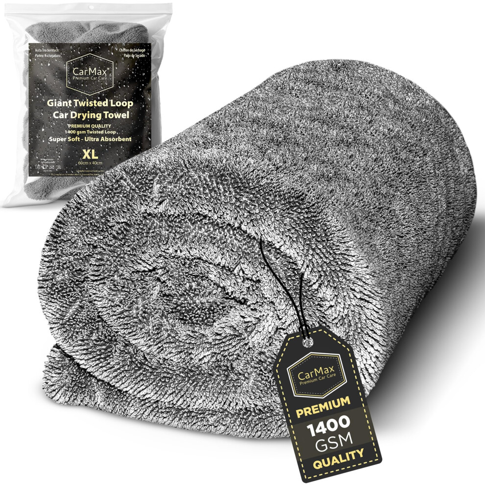 Carmax - Original Twisted Loop Car Drying Towel - Double-Sided Xl - 60Cm X 40Cm 1400Gsm Microfibre Towel For Fast Streak-Free Drying And Detailing. 47427426