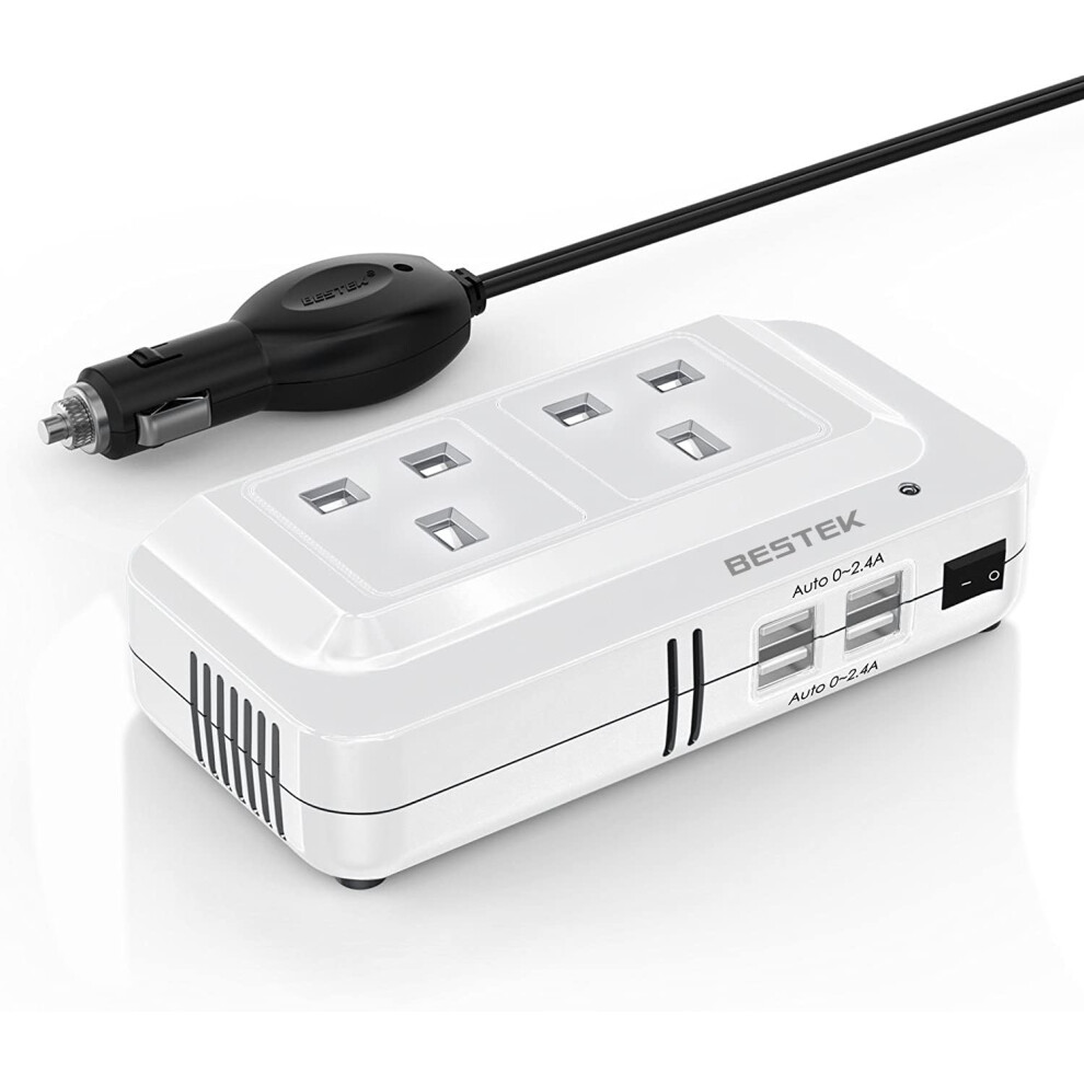 Bestek 200W Power Inverter Dc 12V To Ac 230V 240V Dual Socket Car Voltage Converter Transformer With 4 Usb Car Charger 81190348