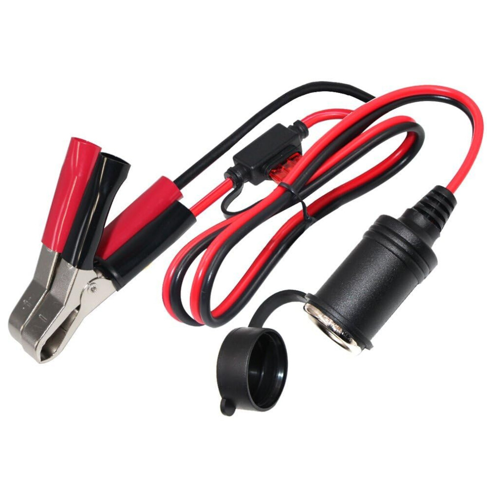 Kuncan 2Ft 12V 24V Female Car Cigarette Lighter Socket To Battery Alligator Crocodile Clips Connector, Car Battery Clamp-On Extension Charge Cable Wi 64821832