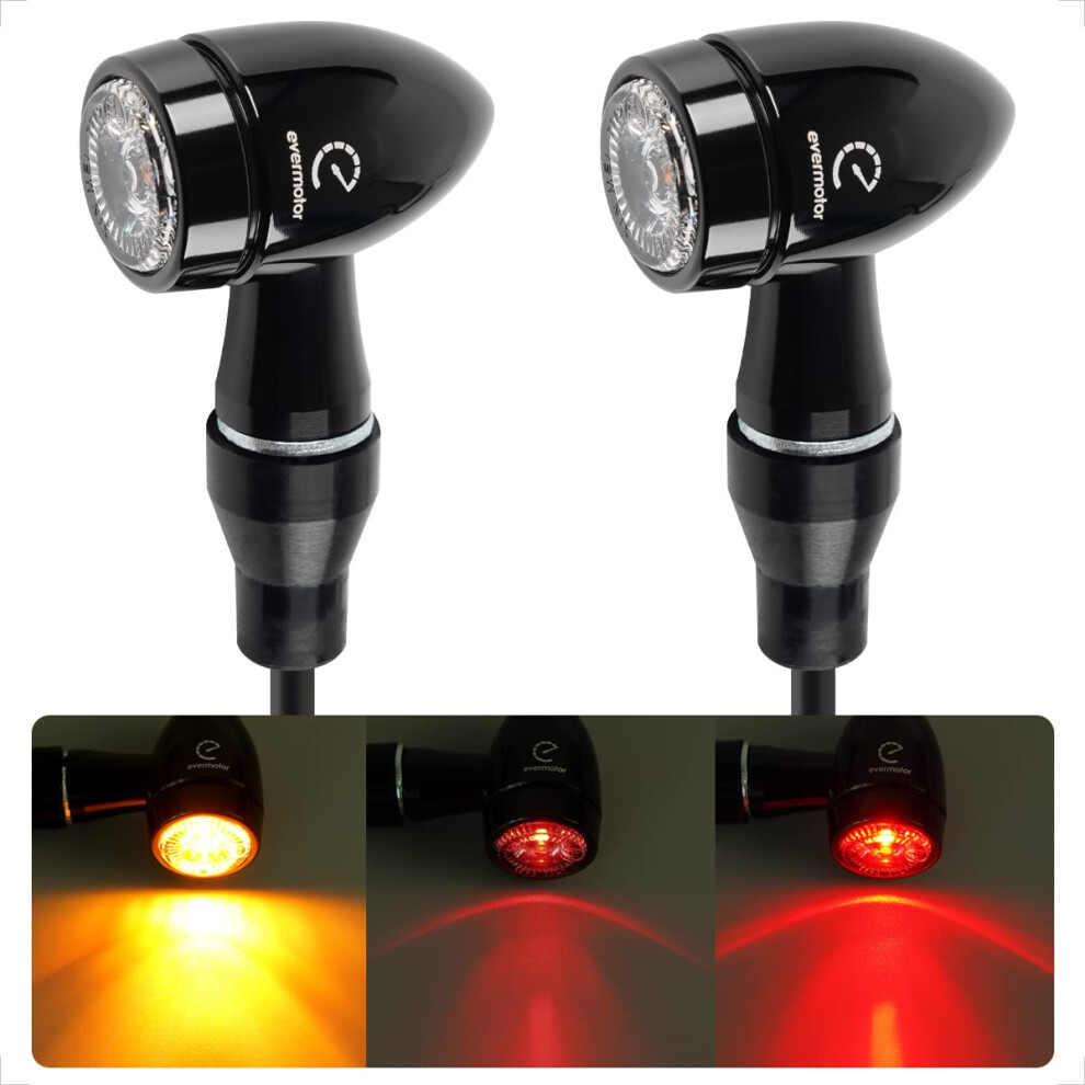 Evermotor Mini Led Indicators Motorcycle Universal Cnc 12V 2 Pcs, Bullet Aluminum Shell With Beautiful Surface Treatment, Ip67 Waterproof, E32 E-Mark 53437082
