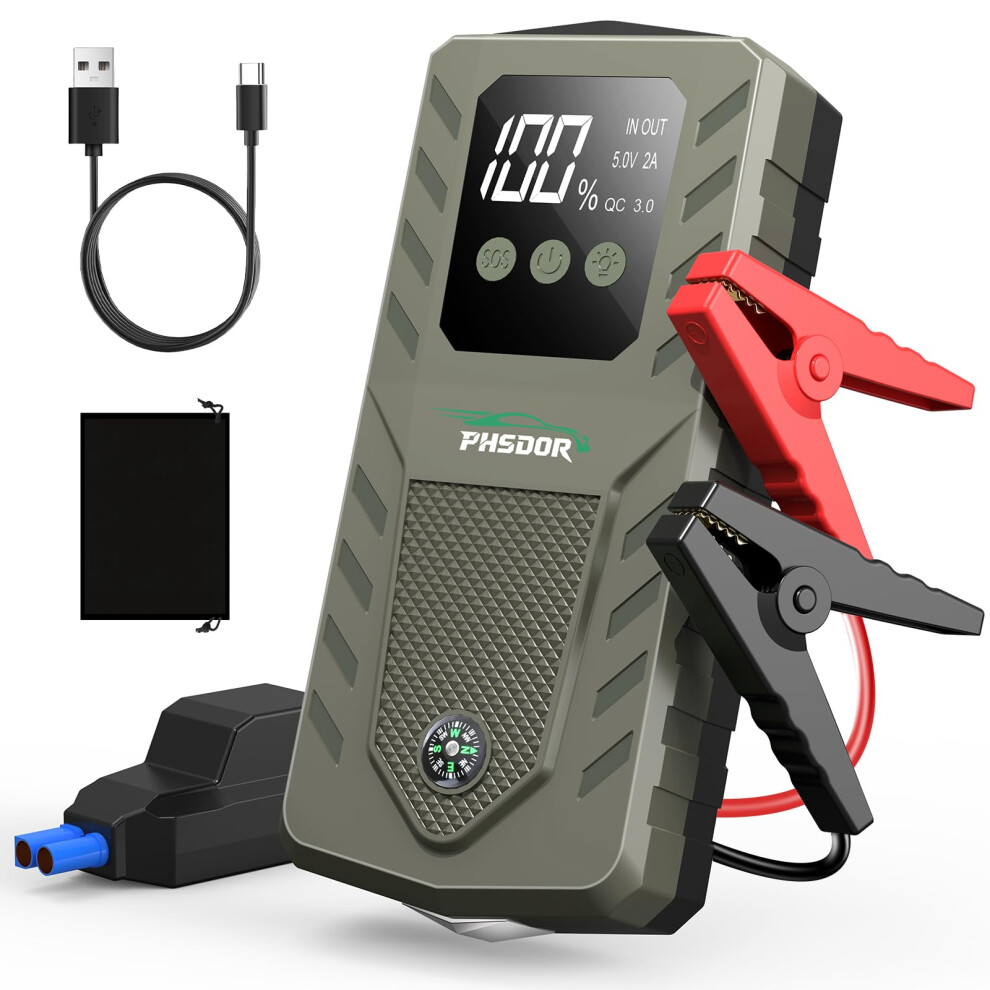 6000A Jump Starter Power Pack, 20000Mah Car Battery Booster Jump Starter (10L Gas/8L Diesel), 12V Car Starter Power Pack, Jump Pack With Led Flashlig 15097170
