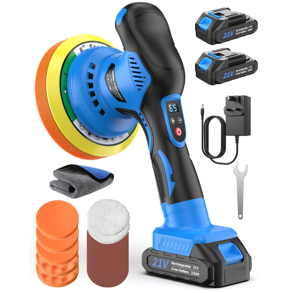 Raybao Cordless Car Polisher, 6In Car Polishers And Buffers With 9Mm Orbital, 8 Variable Speeds (Max 6000Rpm), 2 * 21V 2.0Ah Batteries Car Buffer Pol 50248223