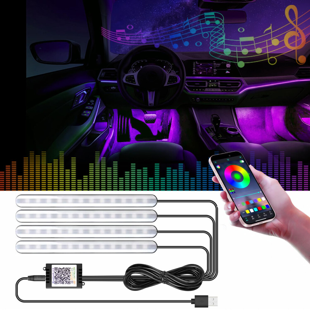 Gz5cg Car Footwell Lights Rgb Interior Ambient Lighting Underdash Footwell Lights With App Control & Music Sync, 16 Million Colors Diy Mode, Usb 5V 17575874