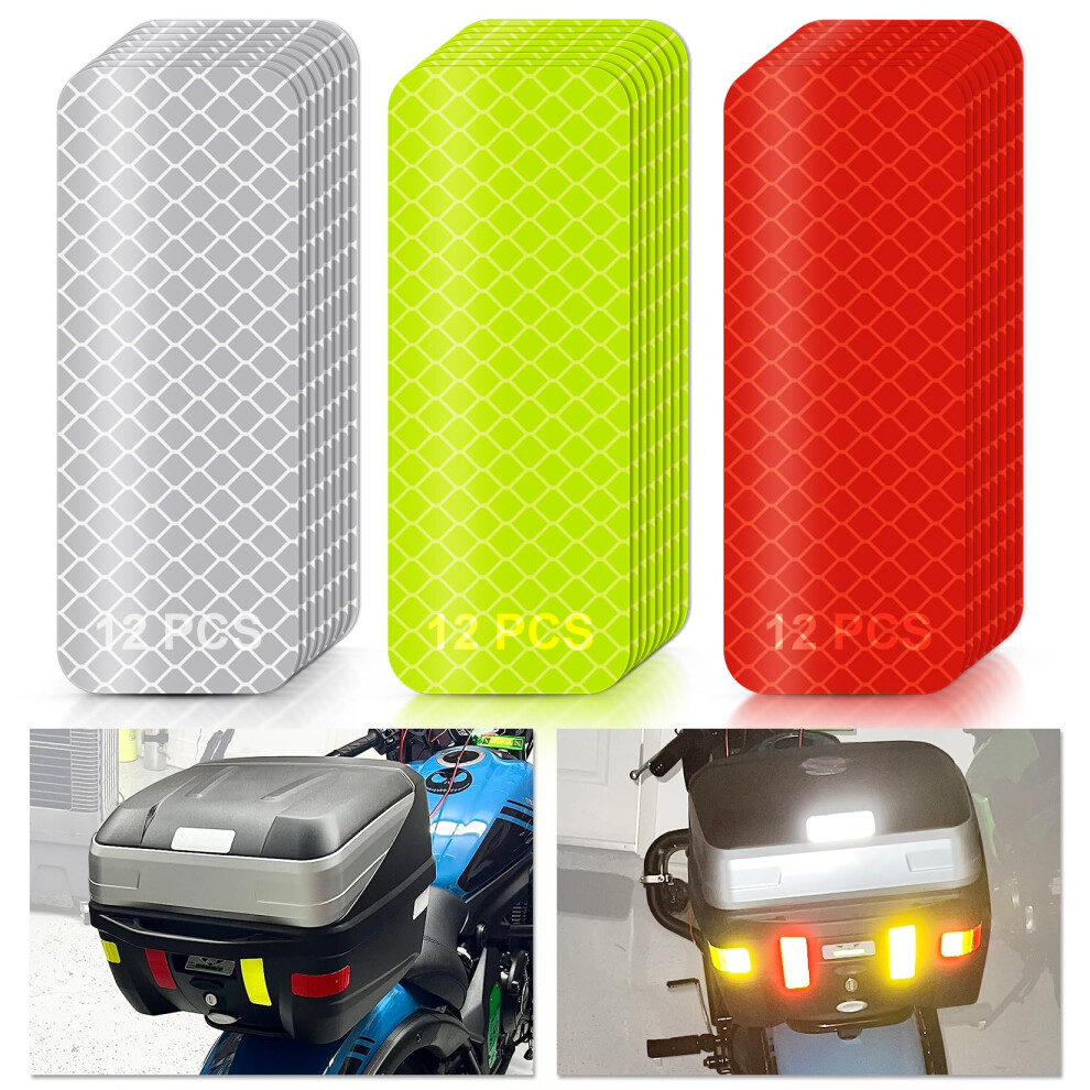 Psler Reflective Stickers Strips Tape For Motorcycle Vehicle Car Bike Helmet Hard Hat, 36 Pcs High Visibility Reflectors Waterproof Silver/Yellow/Red 17346689