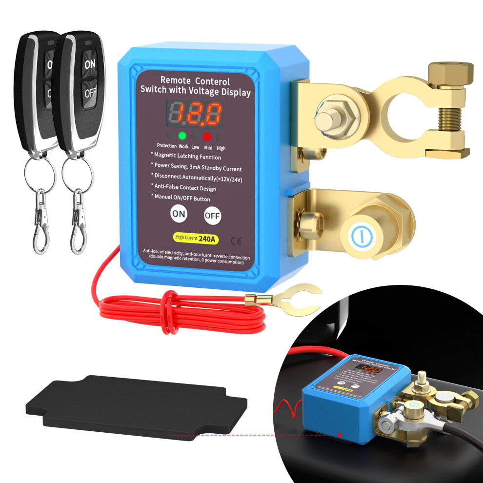 Joinfworld 240A Battery Isolator Switch Kill Switch 12V Remote With Led Voltage Display Automatic Power Shut Off Switch Anti Theft For Auto Car Truck 52009969