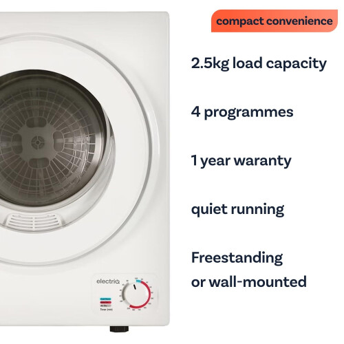 electriQ Mini Tabletop Compact 2.5kg Vented Tumble Dryer - White 1