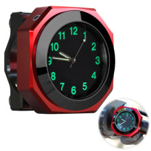 shirylzee Luminous Motorcycle Handlebar Watch Waterproof Motorbike Handlebar Quartz Clock for 22-28mm Handlebars, 3.3cm Diameter (Red)