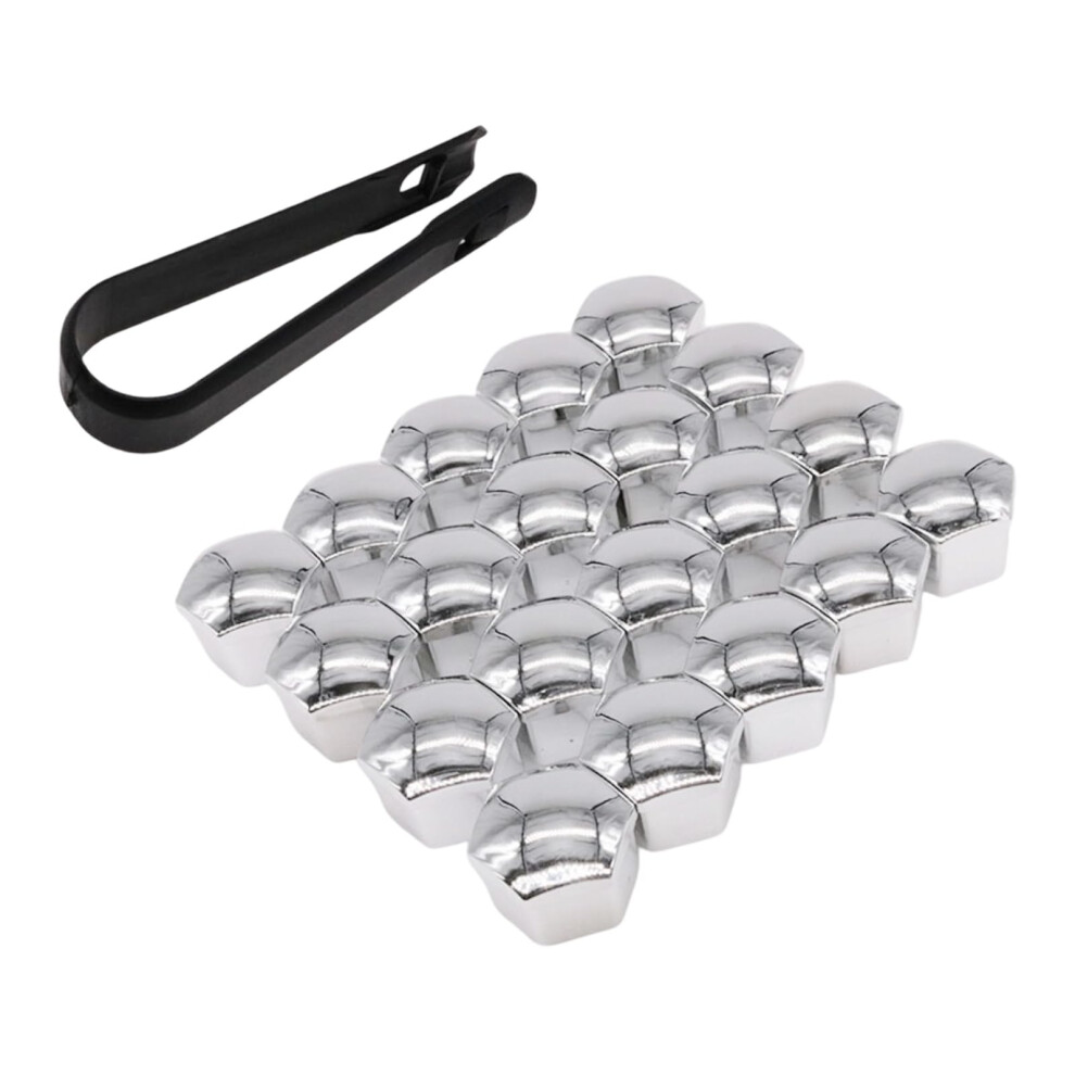 20Pcs 21Mm Hexagonal Nut Covers, Car Wheel Lug Nut Covers With Removal Tool Wheel Bolt Caps Automotive Exterior Accessories For Most Car (Silver) Silver 80949329