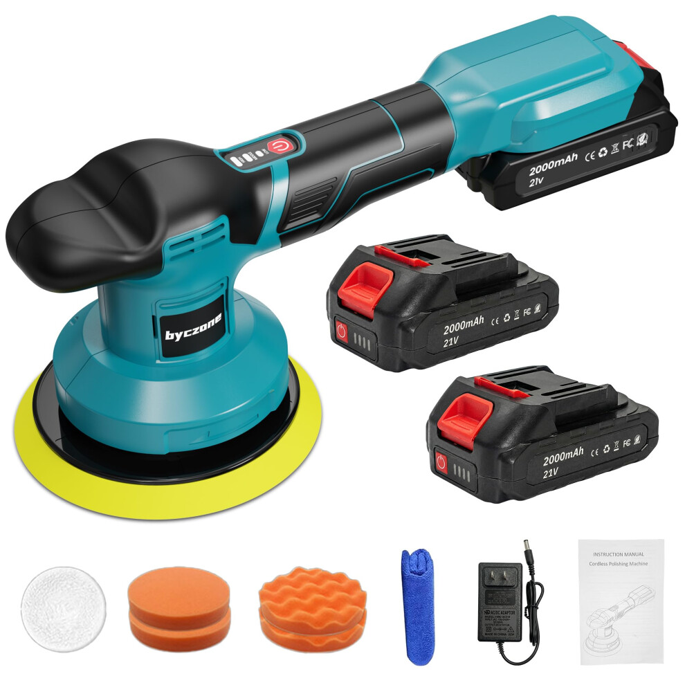 Cordless Car Buffer Polisher Kit W/ 2X2000mah 21V Batteries, 6 Inch Car Buffer Waxer Kit W/ 6 Variable Speed & Extra 10 Pcs Attachments, Polisher For 80412434