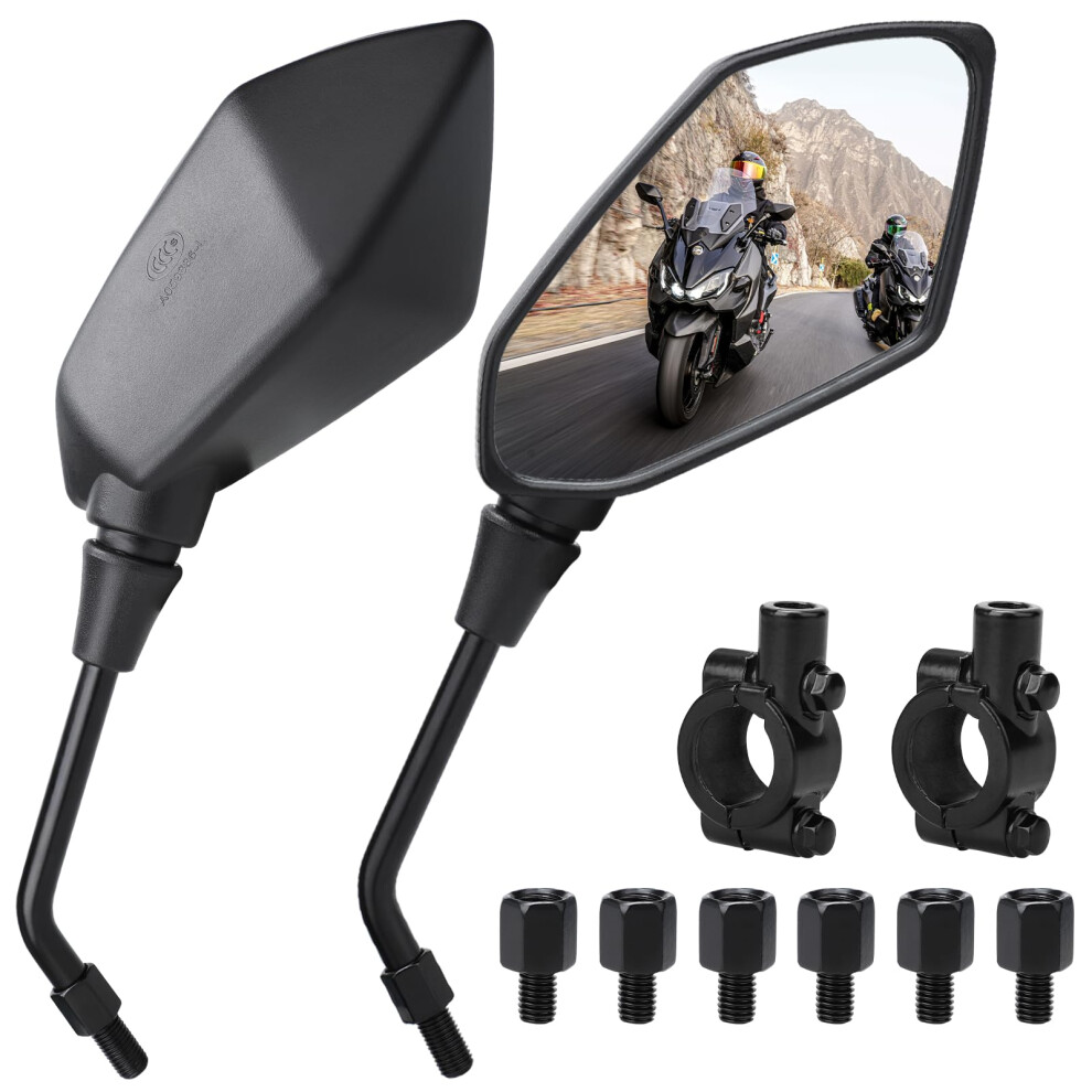 Motorcycle Mirrors Set, Mobility Scooter Mirrors, Universal Motorbike Mirrors With 22Mm Handlebar Clamps, M8 M10 Threaded Bolts For Atv/Scooter/Cruis 61280489