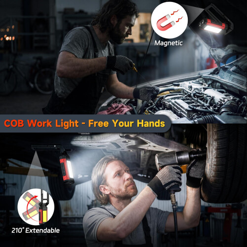 Daphomeu Rechargeable COB Work Light & Magnetic Torch, 2 Pack 2
