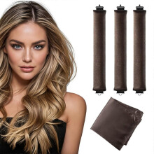 (Brown) Overnight Heatless Rods Curls Blowout - 4 Pcs Hair Curlers to Sleep In, Velvet Hair Rollers with Satin Hair Scarf
