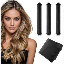 (Black) Overnight Heatless Rods Curls Blowout - 4 Pcs Hair Curlers to Sleep In, Velvet Hair Rollers with Satin Hair Scarf