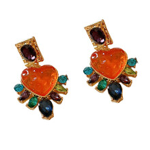 Heart Drop Earrings Women 18k Gold Plated Multicolor