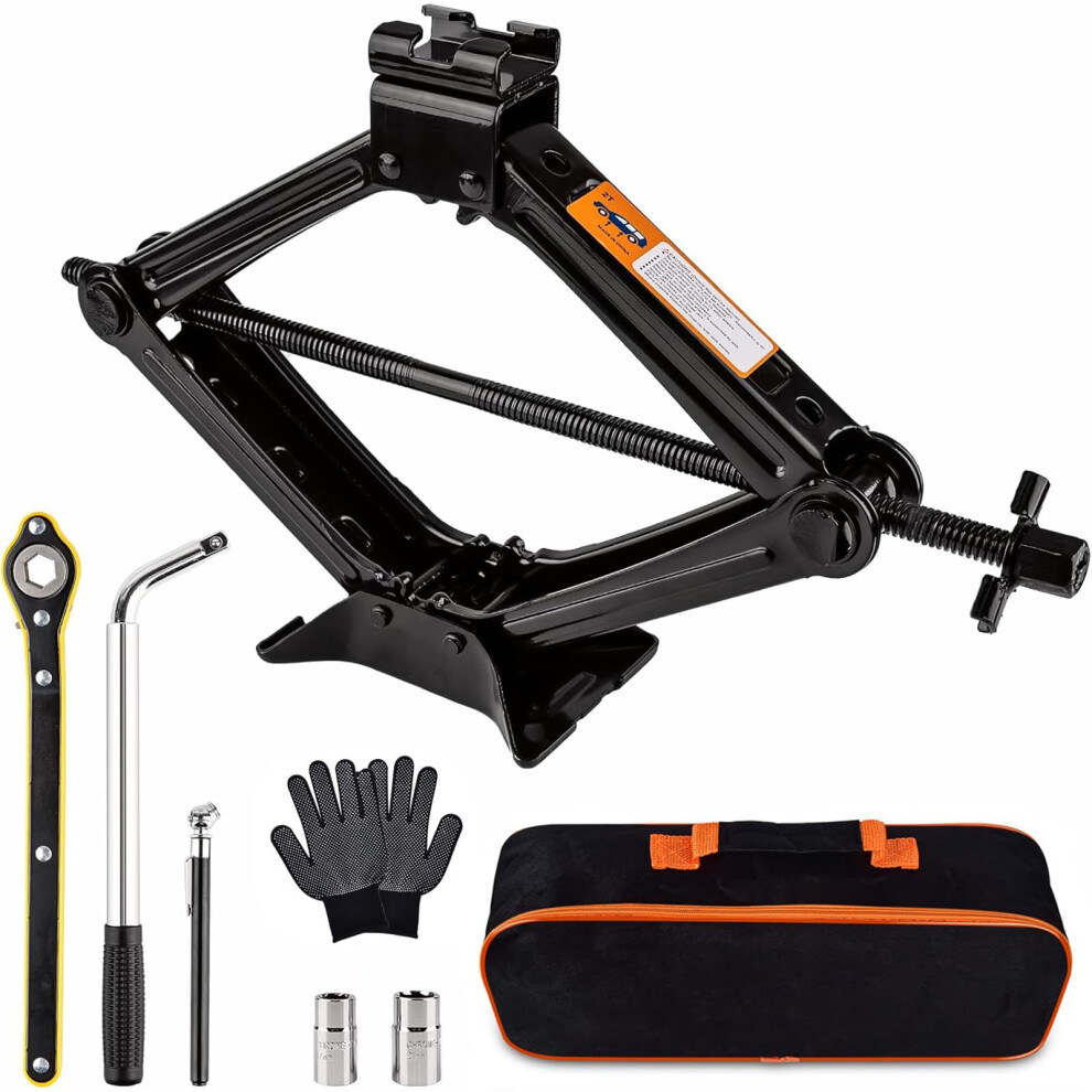 Oienni Car Jack Kit, 2 Ton (4409 Lbs) Scissor Jack For Car, Upgrade Emergency Spare Tire Changing Repair Kit, Scissor Jack Kit With Lug Wrench, Unive 81977765