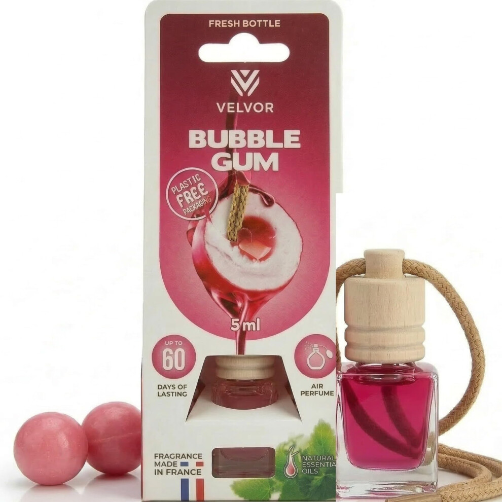 Velvor Car Air Freshener Wooden Diffuser 5Ml Â Made In France Hanging Car Perfume, Sweet Bubble Gum Aroma, Long Lasting Wooden Cap Diffuser Up To 60 55293051