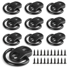 UIHRLM 10 Pack Tie Down Anchor, Black D-Ring Stainless Iron Tie Down Hooks with Screws, Lashing Rings Trailer Anchors Accessories for Load Securing T