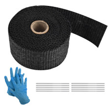 Exhaust Header Wrap Kit, 5M Car Exhaust Wrap, Black Exhaust Pipe Insulation Cloth, Fiberglass Exhaust Shield Wrap Roll with Stainless Ties/Disposable