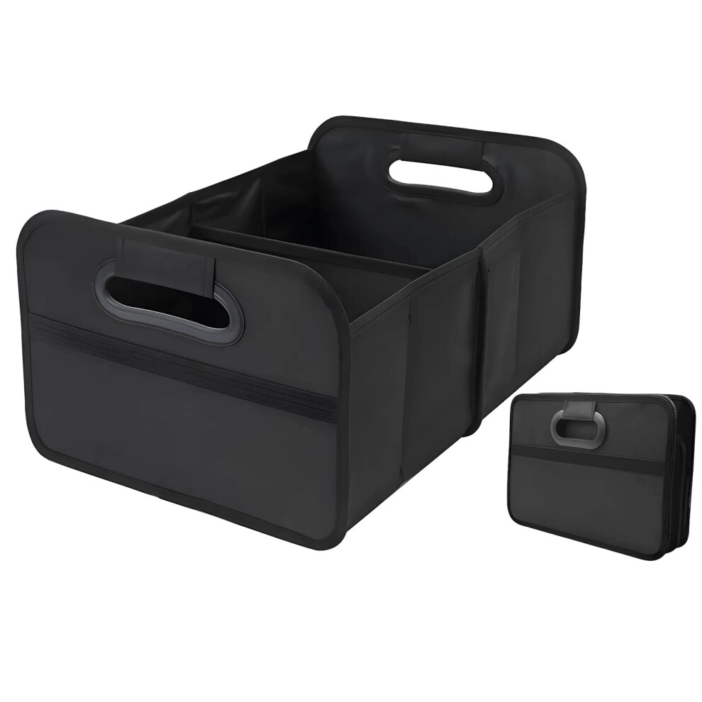 Xiaohill Foldable Car Boot Organiser - Reinforced Base, Waterproof Multi-Compartment Storage Box For Car, Suv & Lorry - Space-Saving Collapsibl Black 80593744