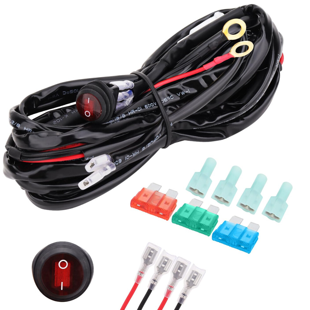 Led Bar Wiring Harness 12V: Wiring Harness Kit With 40A Fuse Relay On/Off Waterproof Switch, 10Ft 16Awg, For Car Led Work Fog Spot Light 5005414704945