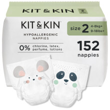 Kit & Kin Premium Baby Nappies Size 2 | 4-8 kgs / 9-18 lbs | Pack of 152 Nappies | Plant-Based Materials On Baby's Skin | Hypoallergenic | Superior L