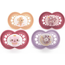 MAM Original Day & Night Soothers | 6-18 Months | 4 Pack | Includes 2X Glow in The Dark Dummies | Orthodontic Design | Baby Accessories | Pink (Vario