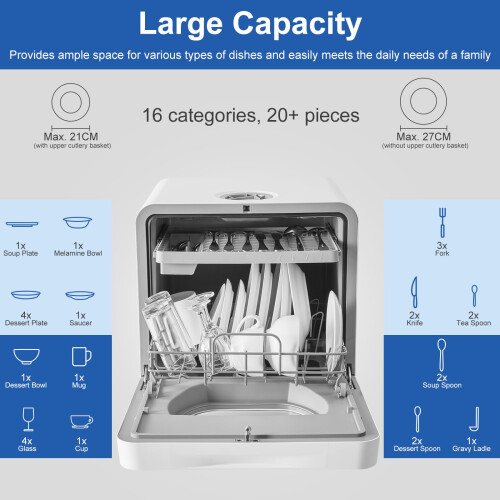 LMP Mini Countertop Dishwasher - 6 Washing Programs, 2