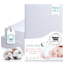 Cot Sheets 140 x 70cm Fitted Grey – 100% Organic Cotton Cot Bed Sheets Set of 2 – Ultra Soft Breathable Sheets for Standard Mattress