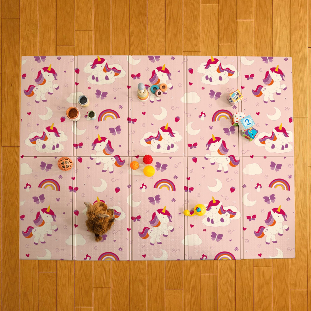 1.98M X 1.48M Unicorn Foldable Baby Play Mat | Thick Padded Xpe Baby Crawl Mat | Waterproof Kandytoys