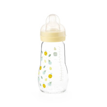 MAM Feel Good Glass Bottle | 1 Pack (1 x 260ml) | MAM Glass Bottle with Medium Flow Teat Size 2 | Baby Accessories for Newborn | Yellow (Various Desi